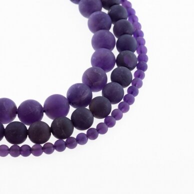 Amethyst, Natural, AB Grade, Matte Round Bead, Violet, 37-39 cm/strand, 4, 6, 8, 10, 12 mm