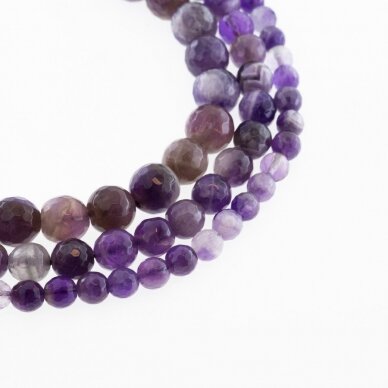 Amethyst, Natural, B Grade, Faceted Round Bead, Violet, 37-39 cm/strand, 4, 6, 8, 10, 12 mm