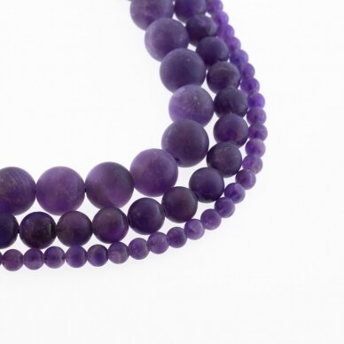 Amethyst, Natural, B Grade, Matte Round Bead, Violet, 37-39 cm/strand, 4, 6, 8, 10, 12 mm