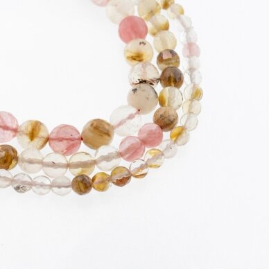 Tigerskin Quartz/Watermelon Skin Quartz Glass, Faceted Round Bead, Mixed Colors, 37-39 cm/strand, 4, 6, 8, 10, 12 mm