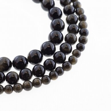 Golden Sheen Obsidian, Natural, AB Grade, Round Bead, Black, 37-39 cm/strand, 4, 6, 8, 10, 12 mm