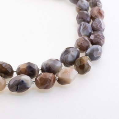 Botswana Agate, Natural, B Grade, Faceted Oval Bead, Grey-Brown, 37-39 cm/strand, about 14x16-15x20 mm