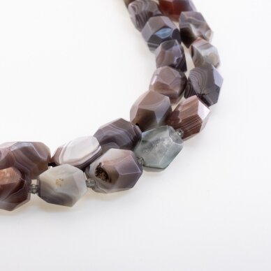 Botswana Agate, Natural, B Grade, Faceted Hand-cut Polygon Bead, Grey-Brown, 37-39 cm/strand, about 11x17x10-13x20x12 mm