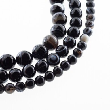 Bull's Eye Agate, Natural, AB Grade, Dyed, Round Bead, Black, 37-39 cm/strand, 6, 8, 10, 12 mm