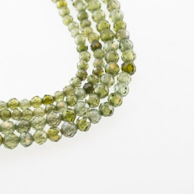 Cubic Zirconia, Natural, B Grade, Faceted Round Bead, Dark Green, 37-39 cm/strand, 2, 3 mm