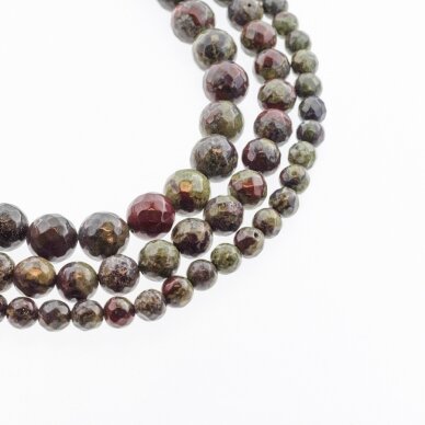 Dragon Blood Jasper, Natural, AB Grade, Faceted Round Bead, Dark Green-Red, 37-39 cm/strand, 4, 6, 8, 10, 12 mm