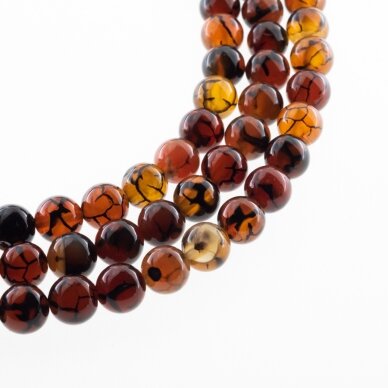 Dragon Veins Agate, Natural, Dyed, Round Bead, Red, 37-39 cm/strand, 6, 8, 10, 12 mm