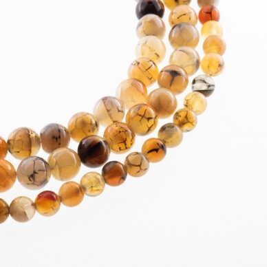 Dragon Veins Agate, Natural, Dyed, Round Bead, Light Grey-Orange, 37-39 cm/strand, 6, 8, 10, 12 mm