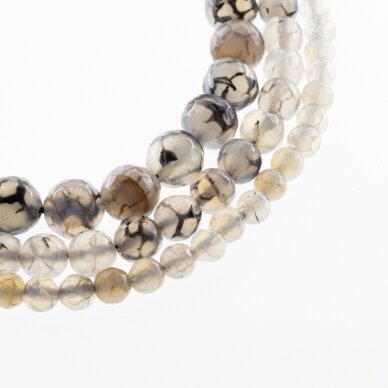 Dragon Veins Agate, Natural, Dyed, Faceted Round Bead, Grey, 37-39 cm/strand, 6, 8, 10, 12 mm