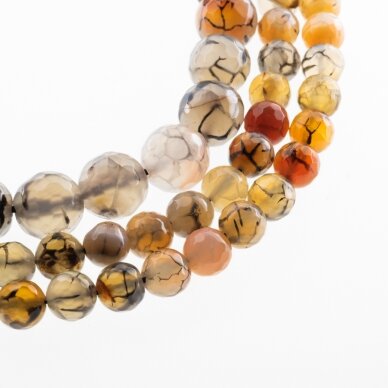 Dragon Veins Agate, Natural, Dyed, Faceted Round Bead, Light Grey-Orange, 37-39 cm/strand, 6, 8, 10, 12 mm