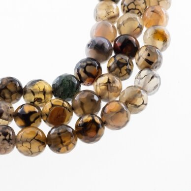 Dragon Veins Agate, Natural, Dyed, Faceted Round Bead, Dark Grey-Orange, 37-39 cm/strand, 6, 8, 10, 12 mm