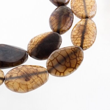 Dragon Veins Agate, Natural, Dyed, Twisted Flat Oval Bead, Light Coffee, 37-39 cm/strand, 25x35 mm