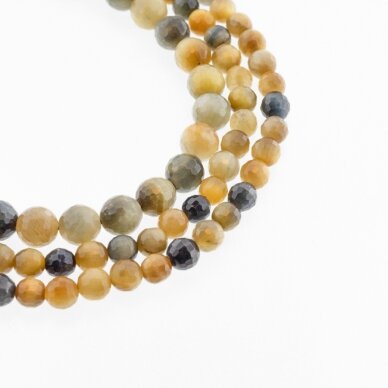 Dream Tigereye, Natural, AB Grade, Faceted Round Bead, Yellow-Blue, 37-39 cm/strand, 6, 8 mm