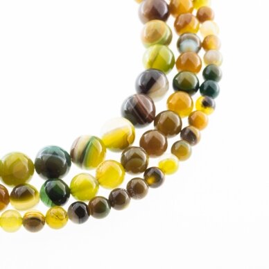 Striped Agate, Natural, A Grade, Dyed, Round Bead, Yellow-Green, 37-39 cm/strand, 4, 6, 8, 10, 12, 14 mm