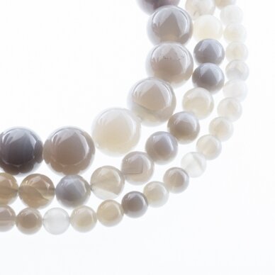 Striped Agate, Natural, A Grade, Round Bead, Grey, 37-39 cm/strand, 4, 6, 8, 10, 12, 14 mm