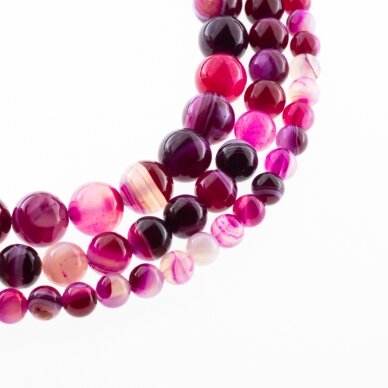 Striped Agate, Natural, A Grade, Dyed, Round Bead, Pink, 37-39 cm/strand, 4, 6, 8, 10, 12, 14 mm