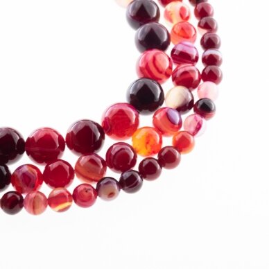 Striped Agate, Natural, A Grade, Dyed, Round Bead, Dark Red, 37-39 cm/strand, 4, 6, 8, 10, 12, 14 mm