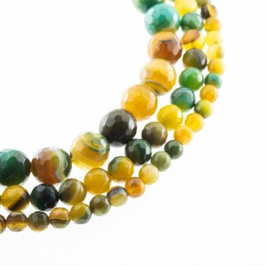 Striped Agate, Natural, A Grade, Dyed, Faceted Round Bead, Yellow-Green, 37-39 cm/strand, 4, 6, 8, 10, 12, 14 mm