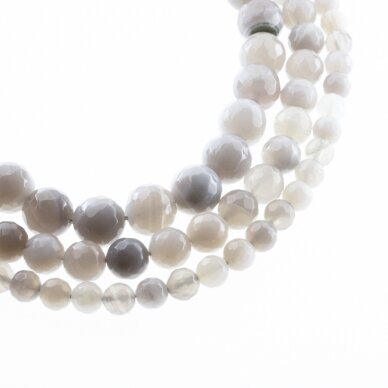 Striped Agate, Natural, A Grade, Faceted Round Bead, Grey, 37-39 cm/strand, 4, 6, 8, 10, 12, 14 mm