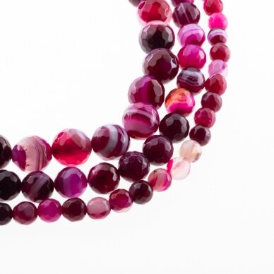 Striped Agate, Natural, A Grade, Dyed, Faceted Round Bead, Pink, 37-39 cm/strand, 4, 6, 8, 10, 12, 14 mm