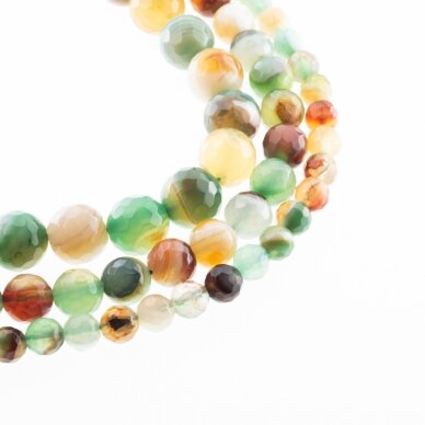 Striped Agate, Natural, A Grade, Dyed, Faceted Round Bead, Green-Brown, 37-39 cm/strand, 4, 6, 8, 10, 12, 14 mm