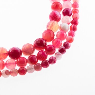 Striped Agate, Natural, A Grade, Dyed, Faceted Round Bead, Light Pink, 37-39 cm/strand, 4, 6, 8, 10, 12, 14 mm