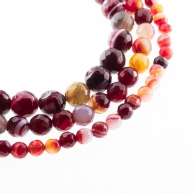 Striped Agate, Natural, A Grade, Dyed, Faceted Round Bead, Dark Red, 37-39 cm/strand, 4, 6, 8, 10, 12, 14 mm