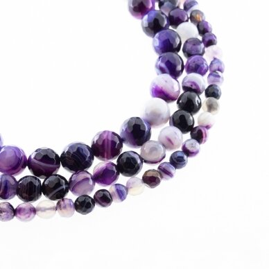 Striped Agate, Natural, A Grade, Dyed, Faceted Round Bead, Violet, 37-39 cm/strand, 4, 6, 8, 10, 12, 14 mm