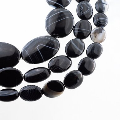 Striped Agate, Natural, A Grade, Dyed, Puffed Oval Bead, Black, 37-39 cm/strand, 15x20, 18x25, 22x30, 30x30 mm