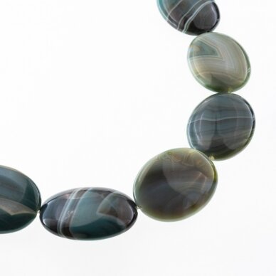 Striped Agate, Natural, A Grade, Dyed, Puffed Oval Bead, Green, 37-39 cm/strand, 18x25, 30x40 mm