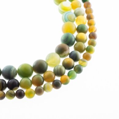 Striped Agate, Natural, A Grade, Dyed, Matte Round Bead, Yellow-Green, 37-39 cm/strand, 4, 6, 8, 10, 12, 14 mm