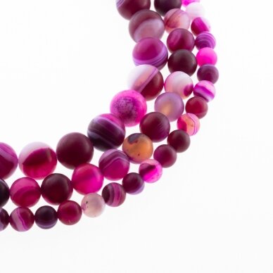 Striped Agate, Natural, A Grade, Dyed, Matte Round Bead, Pink, 37-39 cm/strand, 4, 6, 8, 10, 12, 14 mm