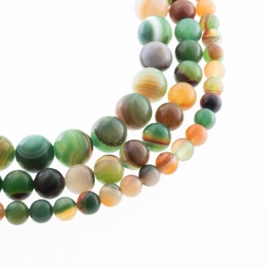 Striped Agate, Natural, A Grade, Dyed, Matte Round Bead, Green-Brown, 37-39 cm/strand, 4, 6, 8, 10, 12, 14 mm