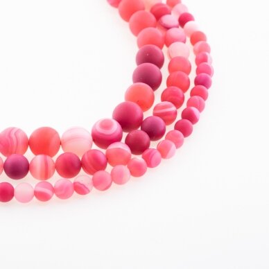 Striped Agate, Natural, A Grade, Dyed, Matte Round Bead, Light Pink, 37-39 cm/strand, 4, 6, 8, 10, 12, 14 mm