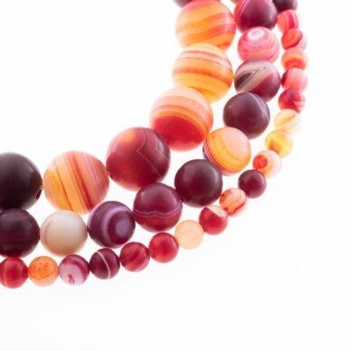 Striped Agate, Natural, A Grade, Dyed, Matte Round Bead, Dark Red, 37-39 cm/strand, 4, 6, 8, 10, 12, 14 mm