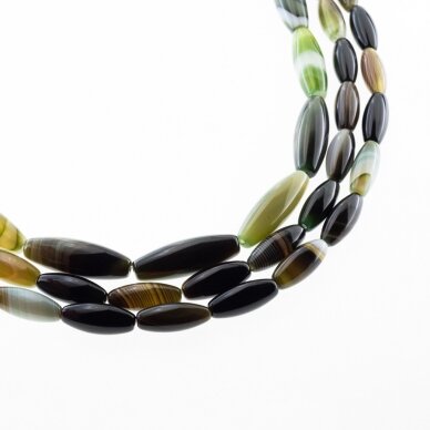 Striped Agate, Natural, A Grade, Dyed, Oval Bead, Green, 37-39 cm/strand, 8x20, 10x30 mm