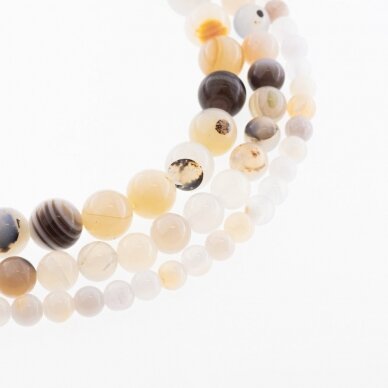 Striped Agate, Natural, B Grade, Round Bead, Grey, 37-39 cm/strand, 4, 6, 8, 10, 12, 14 mm