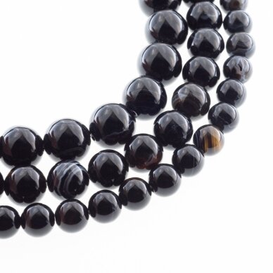 Striped Agate, Natural, B Grade, Dyed, Round Bead, Black, 37-39 cm/strand, 4, 6, 8, 10, 12, 14 mm