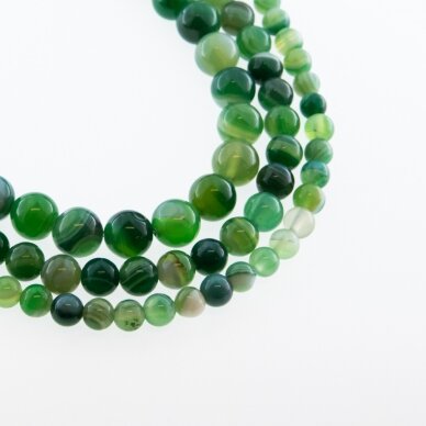 Striped Agate, Natural, B Grade, Dyed, Round Bead, Green, 37-39 cm/strand, 4, 6, 8, 10, 12, 14 mm