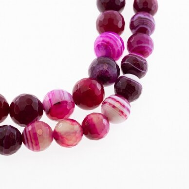 Striped Agate, Natural, B Grade, Dyed, Faceted Round Bead, Pink, 37-39 cm/strand, 4, 6, 8, 10, 12, 14 mm