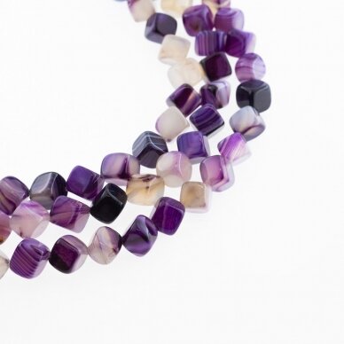 Striped Agate, Natural, B Grade, Diagonally Drilled Cube Bead, Violet, 37-39 cm/strand, 8 mm