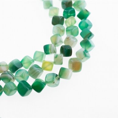 Striped Agate, Natural, B Grade, Dyed, Diagonally Drilled Cube Bead, Green, 37-39 cm/strand, 8 mm