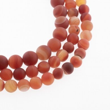 Striped Agate, Natural, B Grade, Dyed, Matte Round Bead, Red, 37-39 cm/strand, 4, 6, 8, 10, 12, 14 mm