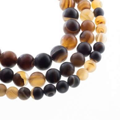 Striped Agate, Natural, B Grade, Dyed, Matte Round Bead, Brown, 37-39 cm/strand, 4, 6, 8, 10, 12, 14 mm