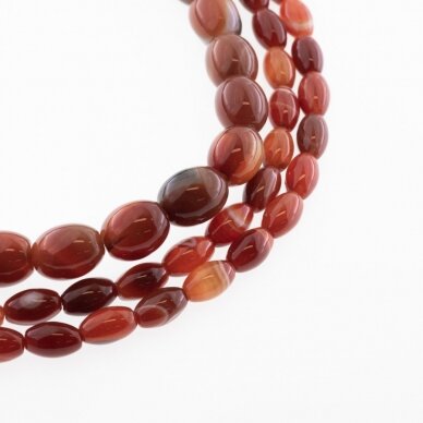 Striped Agate, Natural, B Grade, Dyed, Oval Bead, Red, 37-39 cm/strand, 6x10, 10x12 mm