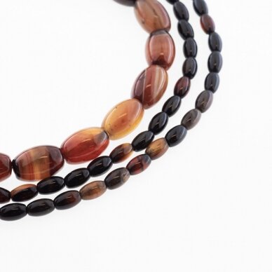 Striped Agate, Natural, B Grade, Dyed, Oval Bead, Red-Black, 37-39 cm/strand, 4x6, 8x12 mm