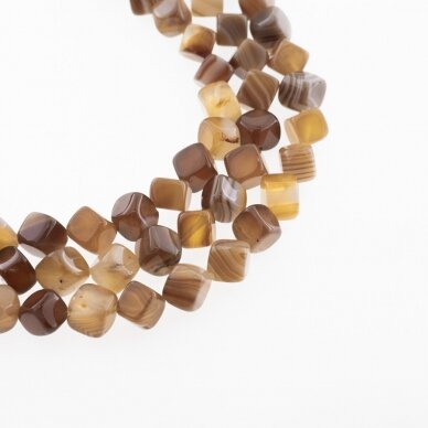 Striped Agate, Natural, B Grade, Diagonally Drilled Cube Bead, Coffee, 37-39 cm/strand, 8 mm