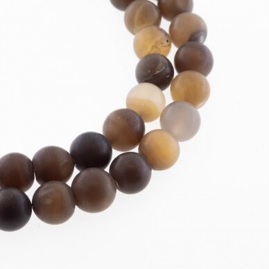 Striped Agate, Natural, B Grade, Matte Round Bead, Coffee, 37-39 cm/strand, 4, 6, 8, 10, 12, 14 mm