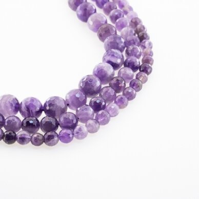 Banded Amethyst, Natural, AB Grade, Faceted Round Bead, Violet, 37-39 cm/strand, 4, 6, 8, 10, 12 mm