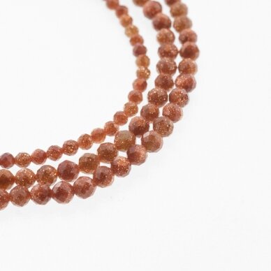 Goldstone/Aventurine Glass, Synthetic, A Grade, Faceted Round Bead, Brown, 37-39 cm/strand, 2, 3 mm